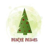 grüne Silhouette eines Weihnachtsbaumes mit roten Sternen auf Aquarellhintergrund. Frohe Weihnachten und ein glückliches neues Jahr 2022. Vektor-Illustration. Winterwünsche. vektor