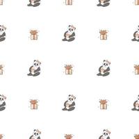 handgezeichnete süße tiere. nahtloses Muster. Panda, Geschenk, Cupcake mit Kerze. weißer Hintergrund. Vektor. vektor