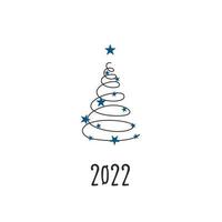 schwarze Silhouette eines Weihnachtsbaumes mit Schneeflocken. Frohe Weihnachten und ein glückliches neues Jahr 2022. Vektor-Illustration. vektor