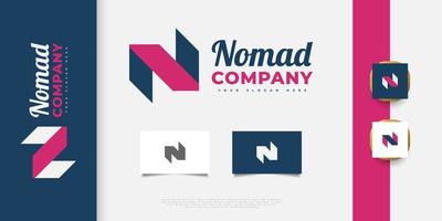 abstraktes und minimalistisches buchstaben n-logo-design in blau und lila. grafisches Alphabetsymbol für die Unternehmensidentität vektor