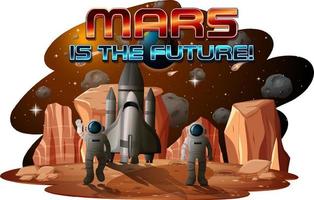 Mars ist das zukünftige Logodesign mit Astronauten auf der Raumstation vektor