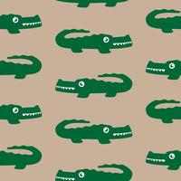 söt grön krokodil mönster sömlös illustration. alligator ikon seriefigur med tand rovdjur vektor