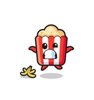Popcorn-Cartoon ist ein Slip auf einer Bananenschale vektor