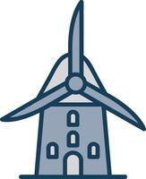 Wind Mühle Linie gefüllt grau Symbol vektor