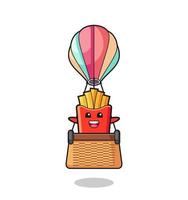 Pommes-Frites-Maskottchen, das einen Heißluftballon reitet vektor