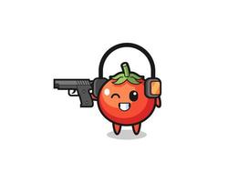 Illustration der Tomatenkarikatur, die Schießstand macht vektor