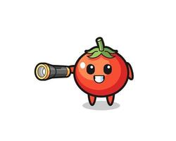 Tomaten-Maskottchen mit Taschenlampe vektor