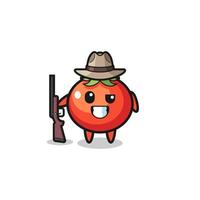 Tomaten-Jäger-Maskottchen mit einer Waffe vektor