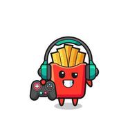 Pommes-Spieler-Maskottchen mit einem Gamecontroller vektor