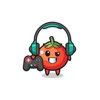 Tomaten-Gamer-Maskottchen mit einem Gamecontroller vektor