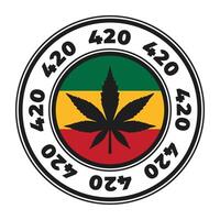 cannabis 420 runda stämpel, klistermärke, tecken med rasta flagga illustration vektor