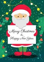 ett vykort med jultomten som önskar alla en god jul och ett gott nytt år. vektor illustration.