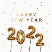 gott nytt år med guldballonger form av nummer 2022. isolerad design vektor