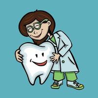 tandläkare kramas friska tand, oral hygien tecknad serie vektor