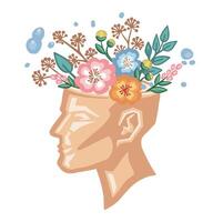 mental Gesundheit Blühen Blumen, Karikatur Illustration vektor