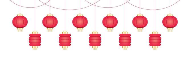 hängande kinesisk lyktor baner gräns, lunar ny år och mitt under hösten festival dekoration grafisk vektor