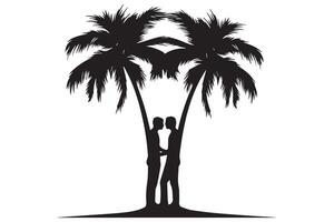 diese einstellen von detailliert Palme und Kokosnuss Baum Silhouette Abbildungen vektor