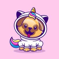 süß Mops Hund Astronaut tragen Einhorn Kostüm Karikatur vektor