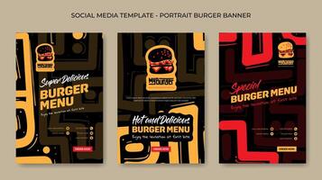 uppsättning av social media posta mall i porträtt design med röd gul hand dragen bakgrund för gata mat annons design vektor