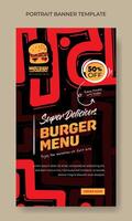 Porträt Banner mit rot Linie Hand gezeichnet im schwarz Hintergrund Design zum Straße Essen Werbung Design vektor