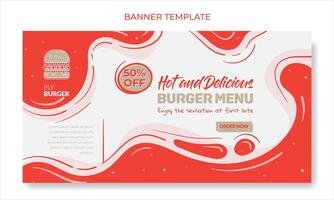 Banner Vorlage Design mit einfach Flüssigkeit rot und Weiß Hintergrund im Hand gezeichnet Design zum Straße Essen Werbung vektor