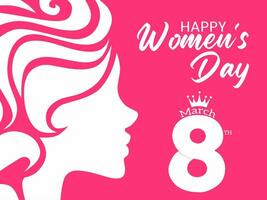 firande av internationell kvinnors dag på Mars 8, vit silhuett design av en kvinnas ansikte från de sida isolerat på en rosa bakgrund vektor
