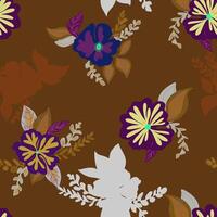 en brun och lila blommig mönster på en brun bakgrund vektor