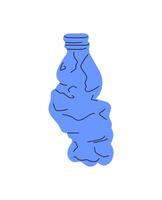 plast flaska, komprimerad skrynkliga flaskor, disponibel bruten flaska skräp sopor vägra plast kasseras hav avfall miljö förorening, plast krossa flaska vatten platt illustration. vektor