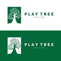 grön natur utbildning barn lekplats träd logotyp illustration och spela träd design vektor