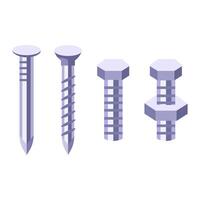Metall Schrauben, Decke Schrauben, Nüsse, Nägel und Nieten isoliert auf Weiß Satz. vektor