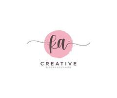 anfängliches ka feminines logo schönheitsmonogramm und elegantes logodesign, handschriftlogo der ersten unterschrift, hochzeit, mode, blumen und botanik mit kreativer vorlage. vektor