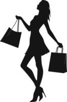 exklusiv Einkaufen und konkurrenzlos Stil luxuriös Welt von Mode, Schönheit, und Vergnügen, illustriert mit ein Frau Silhouette vektor