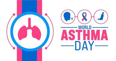 7 Maj värld astma dag bakgrund mall. Semester begrepp. använda sig av till bakgrund, baner, plakat, kort, och affisch design mall med text inskrift och standard Färg. vektor