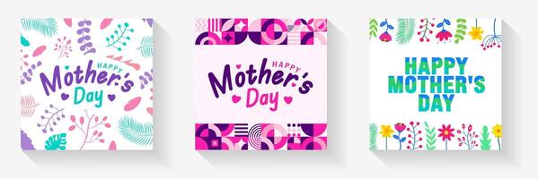 Lycklig mors dag typografi med färgrik blomma mönster bakgrund mall uppsättning. använda sig av till bakgrund, baner, plakat, kort, och affisch design mall med text inskrift och standard Färg. vektor