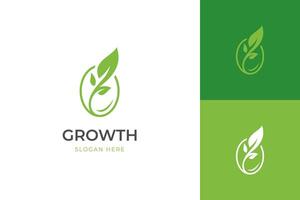 wachsend Blatt Logo Symbol Design, Samen mit Pflanze Grafik Element, Symbol, Zeichen zum Grün Erde Tag, Natur Globus und Begrünung Erde Logo Vorlage vektor