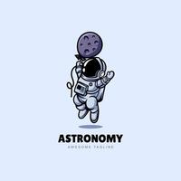 Astronaut schwebend mit Mond Ballon Karikatur Logo Symbol Design Illustration zum Astronomie Wissenschaft Technologie Logo Vorlage vektor