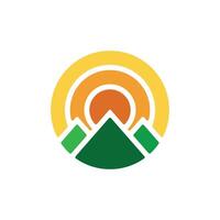 berg och soluppgång emblem logotyp begrepp vektor