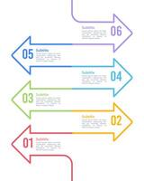 Vertikale Zeitleiste Infografik 6 Schritte dünn Linie Pfeil Design Vorlage. Meilenstein, Fahrplan, Zeitleiste. vektor