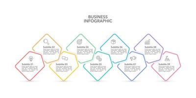 infographic tidslinje design mall. 9 bearbeta till Framgång. företag presentation, milstolpe. vektor