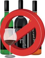 Nej alkohol tecken med vin flaskor och glas vektor