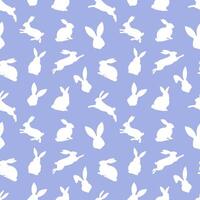 Ostern nahtlos Muster von Weiß Hase Silhouetten im anders Aktionen. festlich Ostern Hasen Design. isoliert auf Blau Hintergrund. zum Ostern Dekoration, Verpackung Papier, Gruß, Textil, drucken vektor