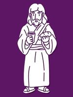 Jesus feiert heilig Gemeinschaft mit Brot und Wein Karikatur Grafik vektor