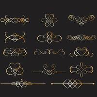 Luxus Gold aufwendig Einladung Satz. Sammlung von Zier Locken, Teiler, Grenze, rahmen, Ecke, Komponenten. einstellen von elegant Design zum Hochzeit, Menüs, Zertifikate, Logo Design, Branding. vektor