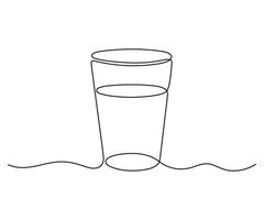 Glas mit Wasser, einer kontinuierlich Linie Zeichnung. Glas mit Getränk, trinken. schwarz einfach Minimalismus Linie. Gliederung Illustration vektor