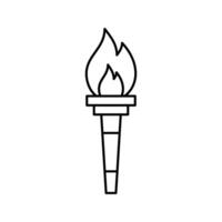 olympic ficklampa med brand, linje ikon. brinnande olympic ficklampa symbol av sport spel. konkurrens av idrottare i sport för vinnande mästare. flamma av seger. översikt illustration vektor