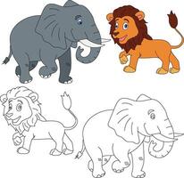 elefant och lejon ClipArt. vild djur ClipArt samling för älskande av djungler och vilda djur och växter. detta uppsättning kommer vara en perfekt tillägg till din safari och zoo-tema projekt vektor