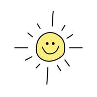 Sonne mit ein Lächeln im Gekritzel Stil. isoliert auf Weiß Hintergrund vektor