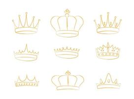 uppsättning av krita elegant kunglig krona. kunglig kejserlig kröning symboler. isolerat ikoner i borsta stroke textur måla stil vektor