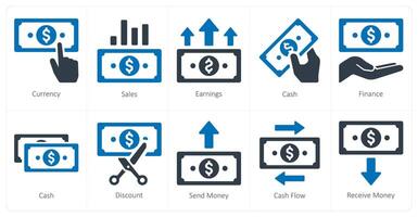 en uppsättning av 10 finansiera ikoner som valuta, försäljning, förtjänst vektor