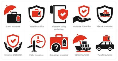 en uppsättning av 10 försäkring ikoner som resa försäkring, försäkring politik skydd, försäkring skydd vektor